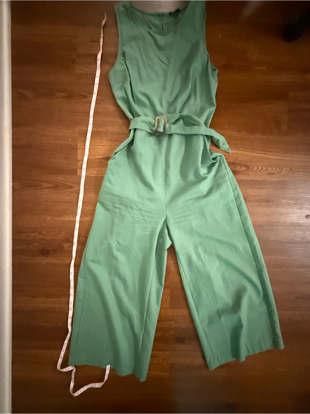 Ann Taylor Sleeveless Green Wide-Leg Belted Jumpsuit